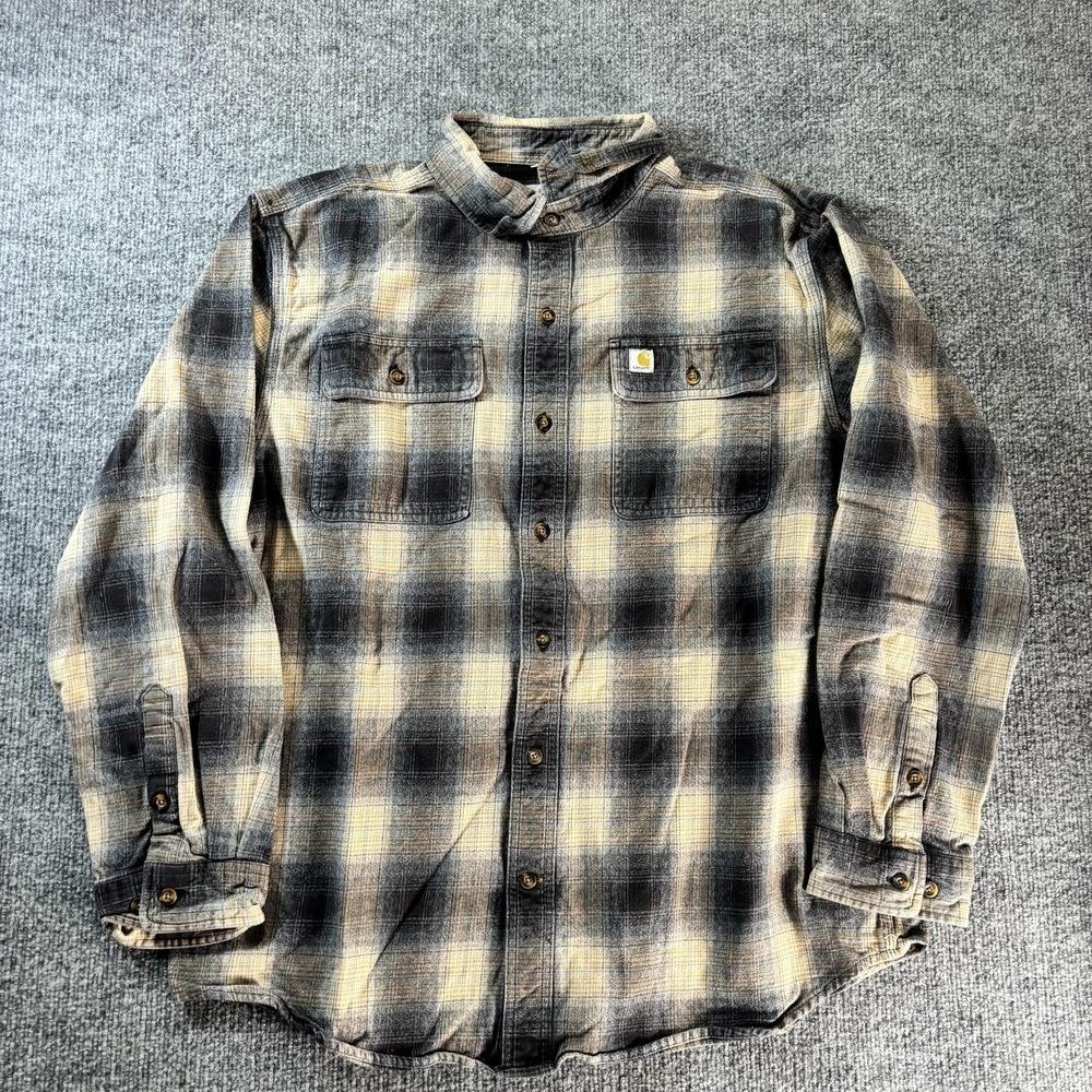 Carhartt‎ Shirt Mens Large Gray Plaid Flannel Button Front Long Sleeve Workwear